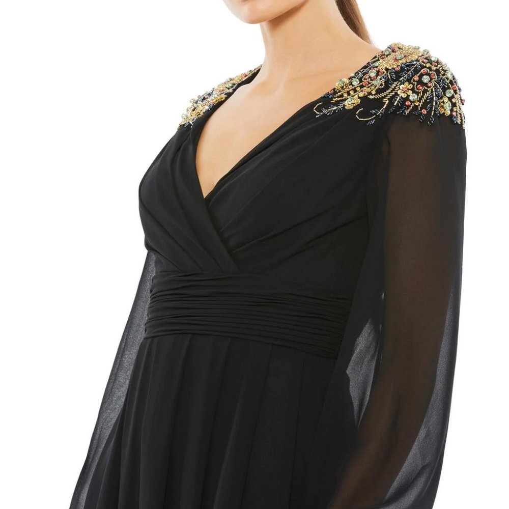 Ieena Mac Duggal Black Embellished Puff Sleeve Chiffon Gown - Picture 5 of 9
